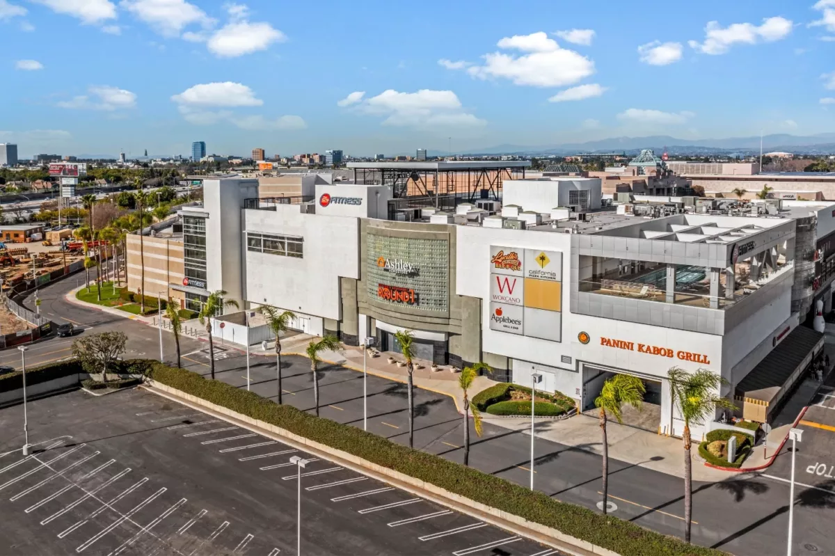 Aerial view of shops in Downtown Santa Ana